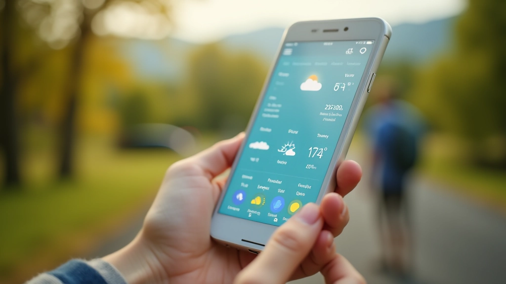 Prognoza pogody na telefonie pokazująca temperaturę, wiatr i opady deszczu na nadchodzące dni